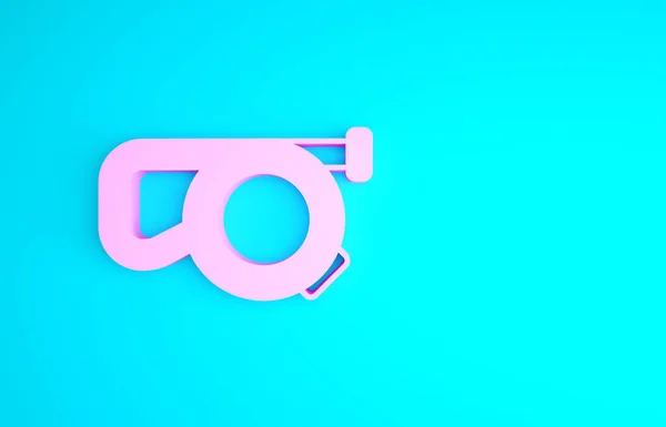 Correa de cordón retráctil rosa con icono de mosquetón aislado sobre fondo azul. Perro mascota plomo. Accesorio animal para caminar al aire libre. Concepto minimalista. 3D ilustración 3D render — Foto de Stock