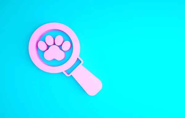 Roze Veterinaire kliniek symbool pictogram geïsoleerd op blauwe achtergrond. Kruis ziekenhuis teken. Gestileerde pootafdruk hond of kat. EHBO-teken. Minimalisme concept. 3d illustratie 3D renderen — Stockfoto