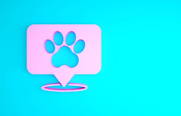 Pinkfarbener Kartenzeiger mit Tierarztpraxis, Tierklinik oder Tierhandlung für Tiere isoliert auf blauem Hintergrund. Tierärztliche Klinik. Minimalismus-Konzept. 3D Illustration 3D Renderer — Stockfoto