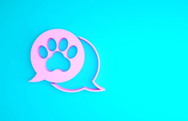 Rózsaszín Paw print ikon elszigetelt kék háttérrel. Kutya- vagy macskamancs lenyomat. Állati nyom. Minimalizmus koncepció. 3d illusztráció 3D render — Stock Fotó