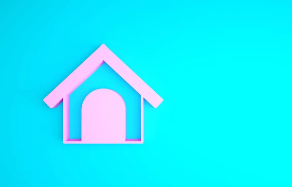 Rózsaszín Kutya ház ikon elszigetelt kék háttérrel. Kutyaól. Minimalizmus koncepció. 3d illusztráció 3D render — Stock Fotó