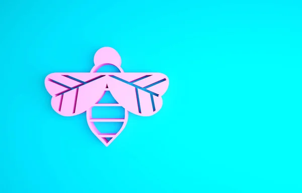 Pink Bee icoon geïsoleerd op blauwe achtergrond. Zoet natuurlijk voedsel. Honingbij of apis met vleugels symbool. Vliegend insect. Minimalisme concept. 3d illustratie 3D renderen — Stockfoto