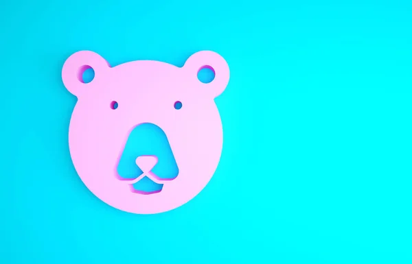 Icône tête d'ours rose isolée sur fond bleu. Concept de minimalisme. Illustration 3D rendu 3D — Photo