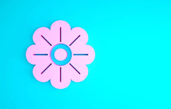 Icono de flor rosa aislado sobre fondo azul. Concepto minimalista. 3D ilustración 3D render —  Fotos de Stock
