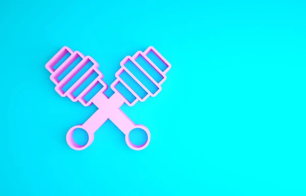 ブルーの背景にピンクのハニーディッパースティックアイコン。ハニー・ラドル。最小限の概念。3Dイラスト3Dレンダリング — ストック写真