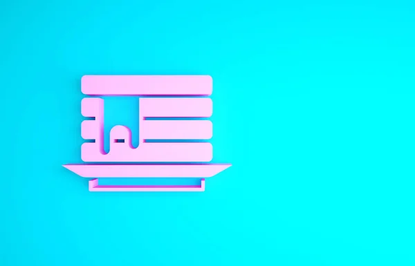 핑크 색 팬케이크 스택 과꿀 아이콘 이 파란색 배경에 분리되어 있습니다. 아침 컨셉트 야. 미니멀리즘의 개념입니다. 3d 삽화 3D 렌더링 — 스톡 사진