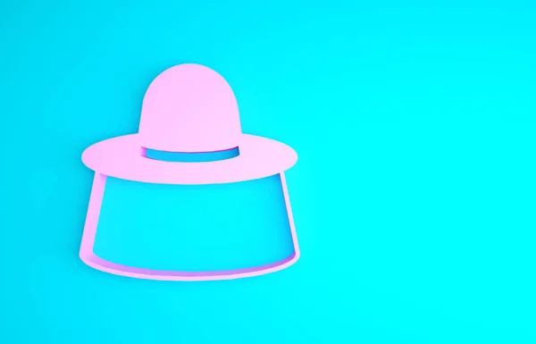 青の背景に隔離された帽子のアイコンを保護するピンクの養蜂家。特殊防護服だ。最小限の概念。3Dイラスト3Dレンダリング — ストック写真