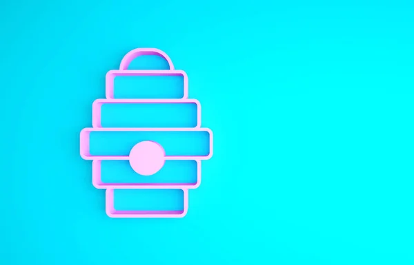 Pink Hive voor bijen pictogram geïsoleerd op blauwe achtergrond. Bijenkorfsymbool. Apiarium en bijenteelt. Zoet natuurlijk voedsel. Minimalisme concept. 3d illustratie 3D renderen — Stockfoto