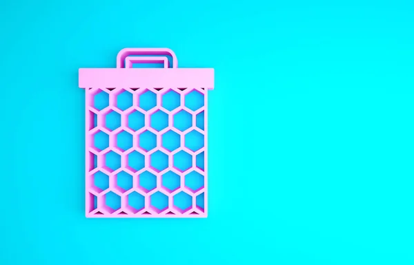 Icona a nido d'ape rosa isolata su sfondo blu. Simbolo delle cellule del miele. Dolce cibo naturale. Concetto minimalista. Illustrazione 3d rendering 3D — Foto Stock
