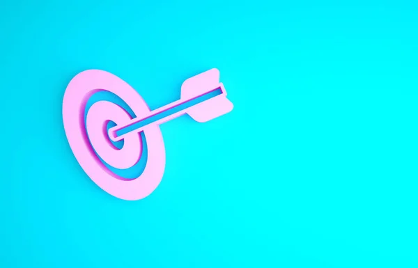 Pink Target financial goal concept icon isolated on blue background. Symbolic goals achievement, success. Minimalism concept. 3d illustration 3D render