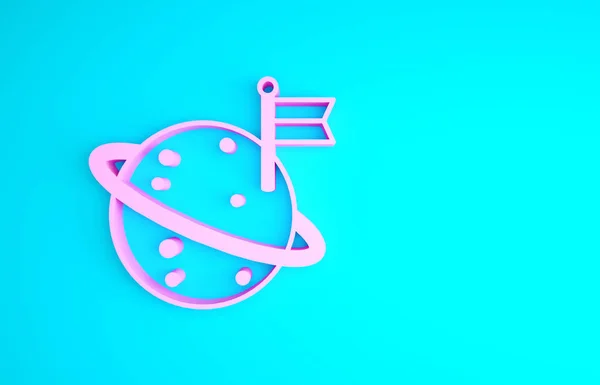 Roze Maan met vlag pictogram geïsoleerd op blauwe achtergrond. Minimalisme concept. 3d illustratie 3D renderen — Stockfoto