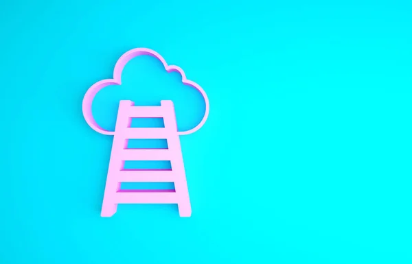 핑크 스타르 (Pink Stair) 는 푸른 배경에 플래그 아이콘을 분리 한 것이다. 경력의 성장 사업 개념. 사업 개발의 개념. 미니멀리즘의 개념입니다. 3d 삽화 3D 렌더링 — 스톡 사진