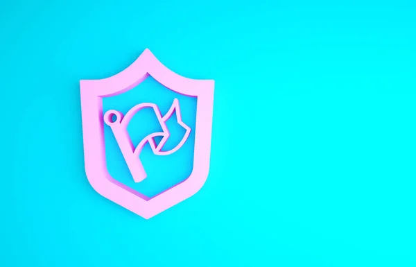 青色の背景に隔離されたフラグアイコンを持つピンクの盾。勝利、勝利、逆境の概念を征服する。最小限の概念。3Dイラスト3Dレンダリング — ストック写真