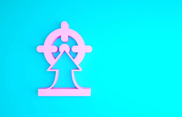 Pink Target icona concetto di obiettivo finanziario isolato su sfondo blu. Obiettivi simbolici realizzazione, successo. Concetto minimalista. Illustrazione 3d rendering 3D — Foto Stock