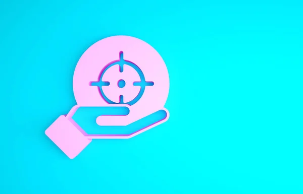 Konseptet "Pink Target" er isolert på blå bakgrunn. Symbolsk måloppnåelse, suksess. Minimaliseringskonsept. 3d illustrasjon 3D render – stockfoto