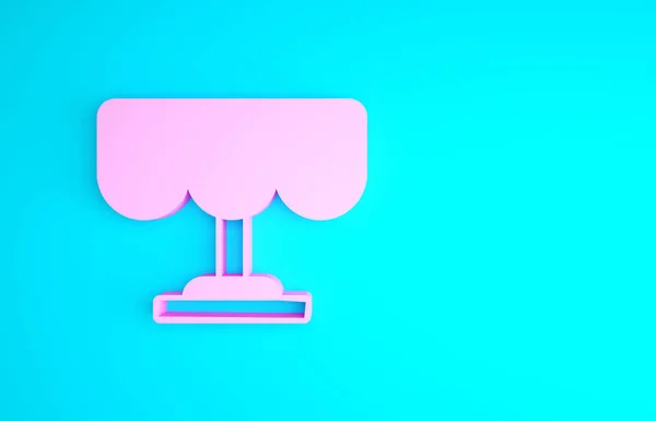 Рожева дерев'яна іконка столу ізольована на синьому фоні. Вуличне кафе. Концепція мінімалізму. 3D ілюстрація 3D рендеринга — стокове фото