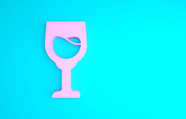 Różowe wino szklane ikona izolowane na niebieskim tle. Szklanka wina. Koncepcja minimalizmu. Ilustracja 3D 3D renderowania — Zdjęcie stockowe