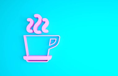 Pembe kahve fincanı ikonu mavi arka planda izole edilmiş. Çay fincanı. Sıcak içecek kahvesi. Minimalizm kavramı. 3d illüstrasyon 3B canlandırma
