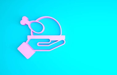 Pembe kavrulmuş hindi ya da mavi arka planda izole edilmiş tavuk ikonu. Minimalizm kavramı. 3d illüstrasyon 3B canlandırma