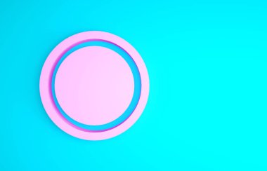 Pembe tabak simgesi mavi arkaplanda izole edildi. Çatal bıçak sembolü. Restoran tabelası. Minimalizm kavramı. 3d illüstrasyon 3B canlandırma