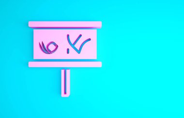 Pembe Planlama strateji konsepti ikonu mavi arka planda izole edildi. Beyzbol kupası formasyonu ve taktiği. Minimalizm kavramı. 3d illüstrasyon 3B canlandırma