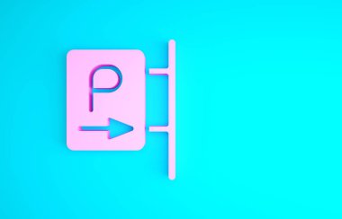 Pembe Park simgesi mavi arkaplanda izole edildi. Sokak tabelası. Minimalizm kavramı. 3d illüstrasyon 3B canlandırma