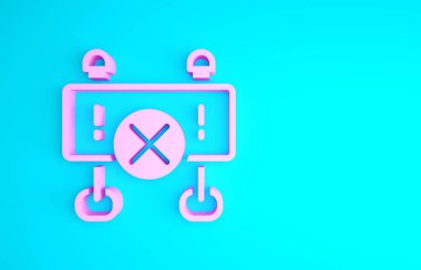 Pembe Yol bariyeri simgesi mavi arkaplanda izole edildi. İnşaat sürecinde olan yasak bölgenin sembolü. Onarım işe yarıyor. Minimalizm kavramı. 3d illüstrasyon 3B canlandırma