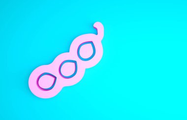 Mavi arkaplanda izole edilmiş pembe bezelye ikonu. Minimalizm kavramı. 3d illüstrasyon 3B canlandırma