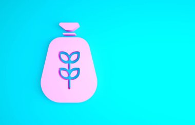 Mavi arkaplanda izole edilmiş pembe un torbası ikonu. Minimalizm kavramı. 3d illüstrasyon 3B canlandırma