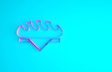Mavi arkaplanda pembe ekmek simgesi izole edildi. Minimalizm kavramı. 3d illüstrasyon 3B canlandırma