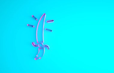 Pembe Arap kılıç ikonu mavi arkaplanda izole edilmiş. Minimalizm kavramı. 3d illüstrasyon 3B canlandırma
