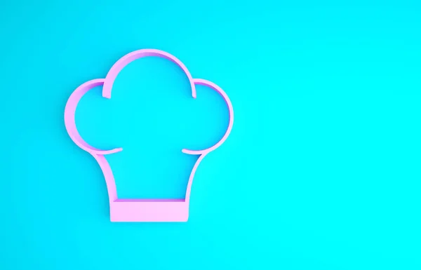 핑크 셰프 모자 아이콘은 파란색 배경에 분리되어 있다. 요리의 상징. 요리 모자. 미니멀리즘의 개념입니다. 3d 삽화 3D 렌더링 — 스톡 사진