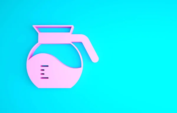 Pink Coffee pot pictogram geïsoleerd op blauwe achtergrond. Minimalisme concept. 3d illustratie 3D renderen — Stockfoto