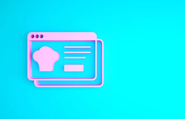 Pink Online pedido y entrega de comida rápida icono aislado sobre fondo azul. Concepto minimalista. 3D ilustración 3D render —  Fotos de Stock