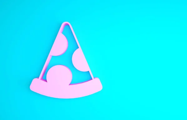 Pinkfarbene Pizza-Ikone isoliert auf blauem Hintergrund. Fast Food Menü. Minimalismus-Konzept. 3D Illustration 3D Renderer — Stockfoto