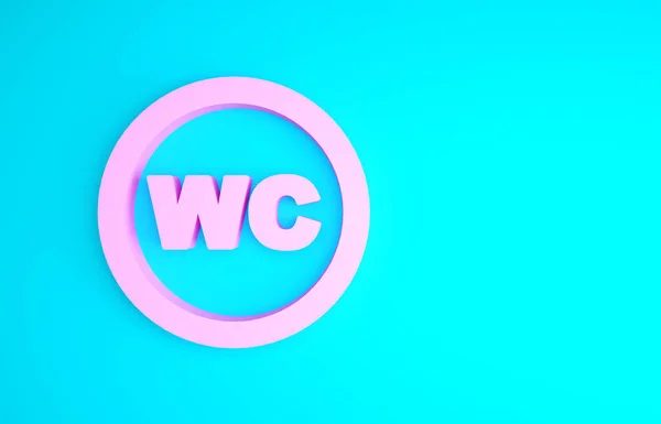 Pink Toilet icon isolated on blue background. WC sign. Washroom. Minimalism concept. 3d illustration 3D render — Stock Photo, Image