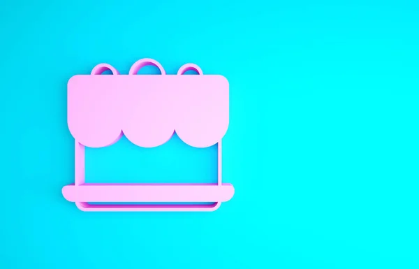 Rózsaszín torta ikon elszigetelt kék alapon. Boldog szülinapot! Minimalizmus koncepció. 3d illusztráció 3D render — Stock Fotó