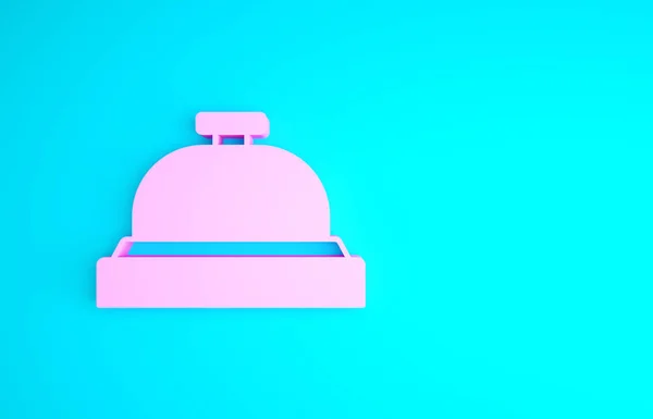 粉红酒店服务铃图标隔离在蓝色背景.接待铃最低纲领的概念。3D渲染3D插图 — 图库照片