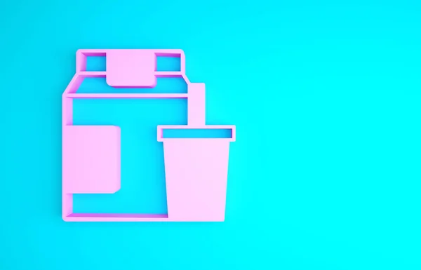 Pink Online pedido y entrega de comida rápida icono aislado sobre fondo azul. Concepto minimalista. 3D ilustración 3D render —  Fotos de Stock