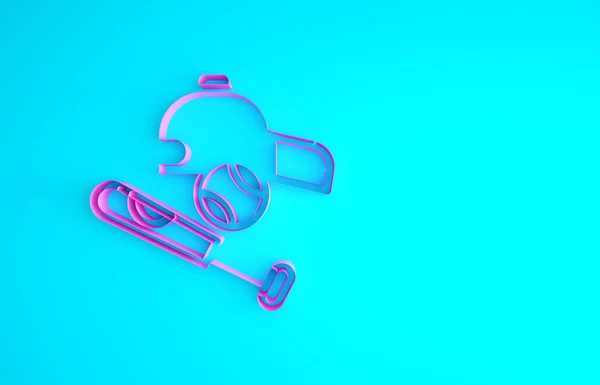 Pink Baseball bat with ball, hat icon isolated on blue background. Minimalism concept. 3d illustration 3D render