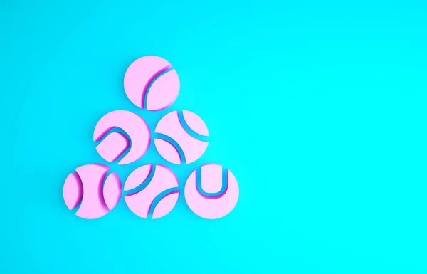 青い背景にピンクの野球ボールのアイコンが隔離されています。最小限の概念。3Dイラスト3Dレンダリング — ストック写真