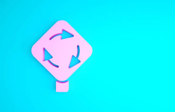 Icono de tráfico rotonda rosa aislado sobre fondo azul. Señal de tráfico. Concepto minimalista. 3D ilustración 3D render —  Fotos de Stock