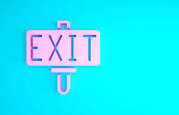 Pink Fire exit icon isolated on blue background. Fire emergency icon. Minimalism concept. 3d illustration 3D render