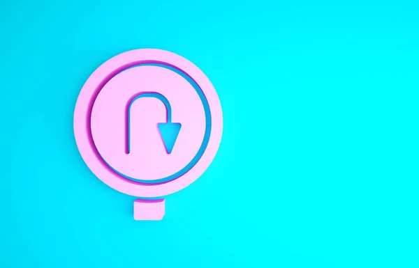 Pink Turn back road icon isolated on blue background. Traffic rules and safe driving. Minimalism concept. 3d illustration 3D render — Stock Photo, Image