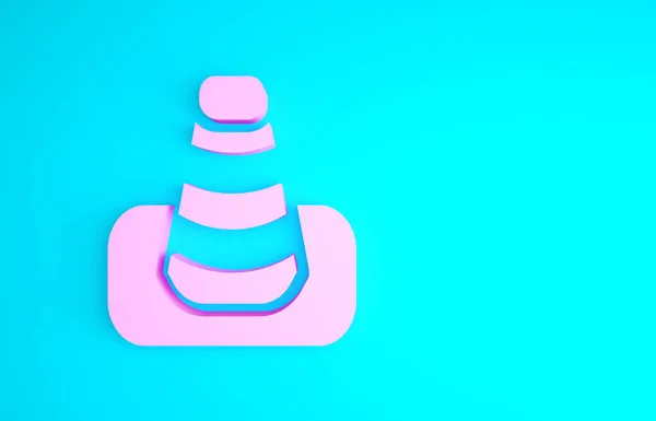 Иконка розового конуса выделена на синем фоне. Концепция минимализма. 3D-рендеринг — стоковое фото