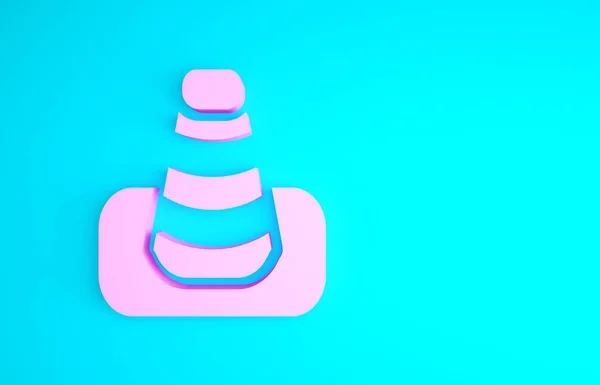 Pink Traffic cone icon isolated on blue background. Minimalism concept. 3d illustration 3D render — Stock Photo, Image