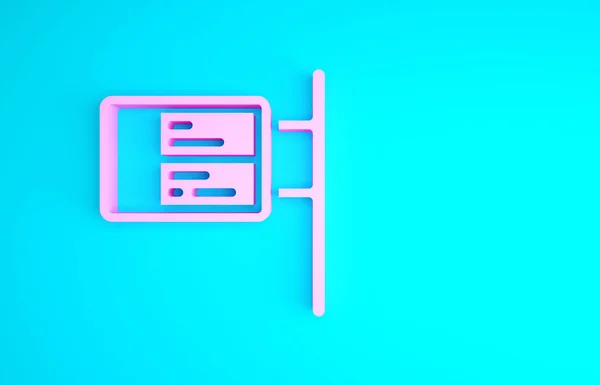 Pinkfarbenes Symbol für den öffentlichen Nahverkehr auf blauem Hintergrund. Mechanische Anzeigetafel. Fluchtinfos auf der Werbetafel im Zug. Minimalismus-Konzept. 3D Illustration 3D Renderer — Stockfoto