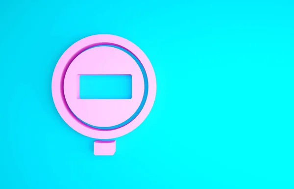 Pink Stop teken pictogram geïsoleerd op blauwe achtergrond. waarschuwingsstopsymbool voor verkeersregels. Minimalisme concept. 3d illustratie 3D renderen — Stockfoto