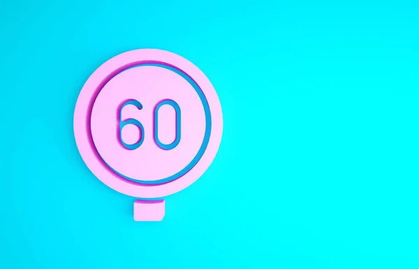 Pink Speed limitar la señal de tráfico 60 km icono aislado sobre fondo azul. Concepto minimalista. 3D ilustración 3D render —  Fotos de Stock