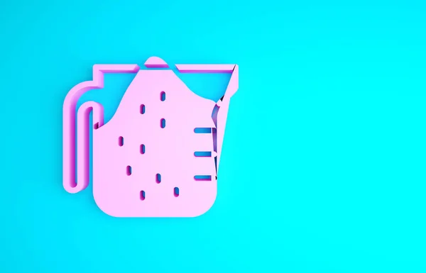 Tazza di misurazione rosa per misurare l'icona del cibo secco e liquido isolata su sfondo blu. Becher graduato in plastica con manico. Concetto minimalista. Illustrazione 3d rendering 3D — Foto Stock